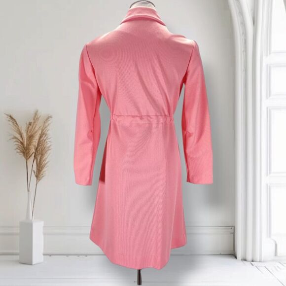 Vintage 70s Dagger Collar Pink Mini Shirt Dress Size M Polyester Button Front - Picture 3 of 10